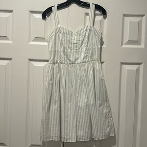 Frame cotton poplin white dress with blue stripes
